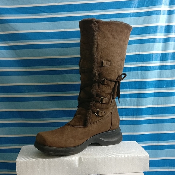 Chocolate Brown Mouton Tall Shearling boot fully lined Freezing Extreme Winter 6 - Picture 1 of 9
